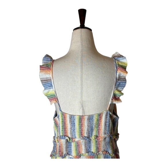 Saylor Dress Women XL Multicolor Striped V Neck Smocked Ruffle Trim Alma Mini - Picture 7 of 12